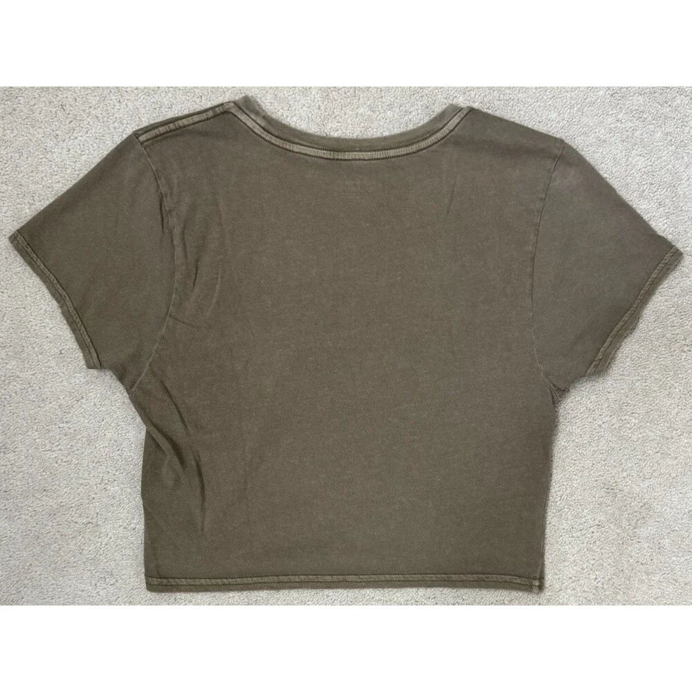O’Neill Teen Large Palm Tree Graphic Cropped 100% Cotton Tee Olive Green Fits 14